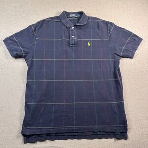 VTG Polo Ralph Lauren Shirt Mens XL Navy Blue Plaid Short Sleeve Preppy Casual